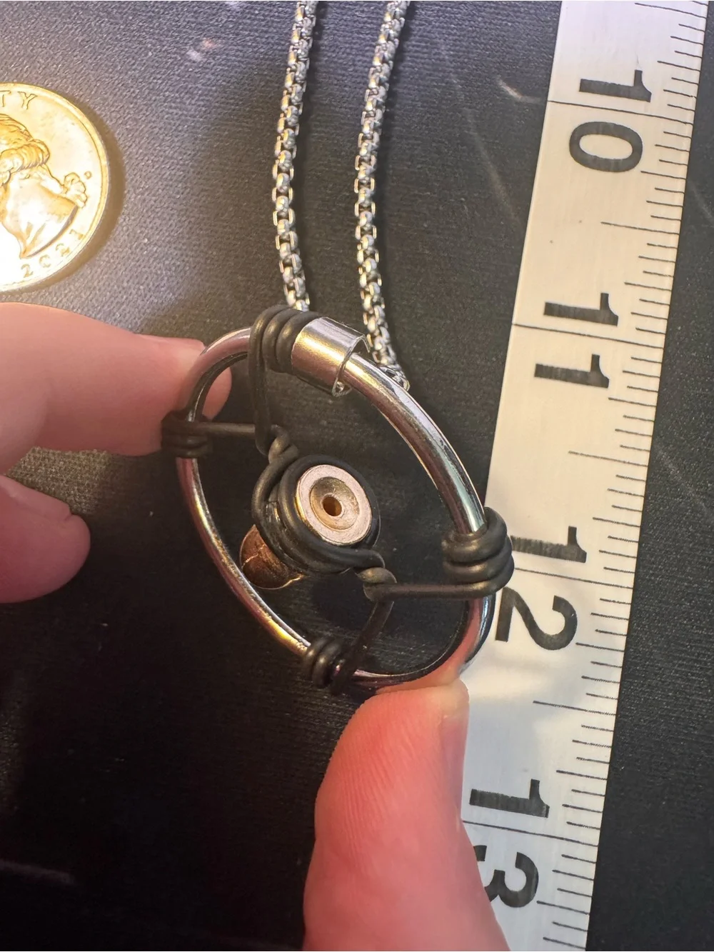 Cyberpunk Black and Silver Bullet Ring Pendant Necklace